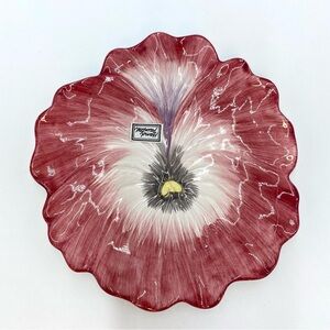Vintage Fitz & Floyd Red Pansy Dessert Plate Hand Painted Floral Snack Dish 7”